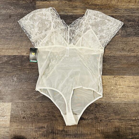 Wacoal Womens White Lace Short Sleeve Lifted In Luxury Bodysuits Size Medium NWT - Picture 2 of 4
